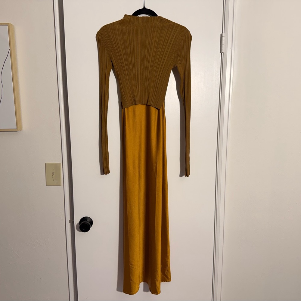 MELLODAY Goldenrod and Chestnut Long Sleeve Dress
